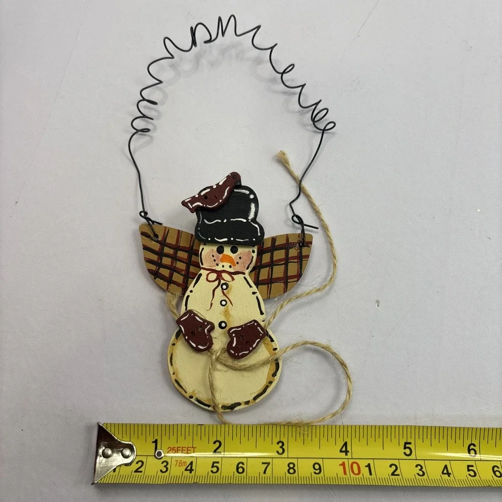 Two‎ Rustic Primitive Snowman & Fat Santa Claus Handmade Christmas Ornaments